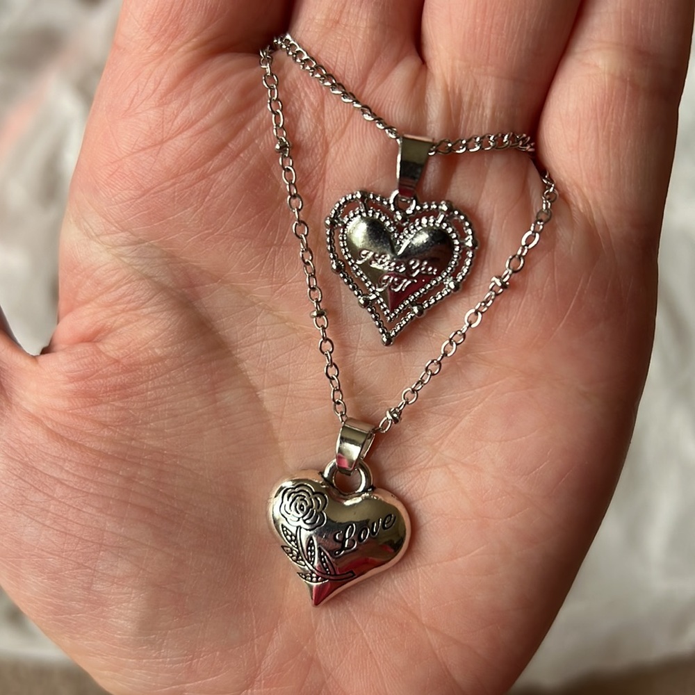 NWT 2pc Custom “I Love You JH” heart necklaces